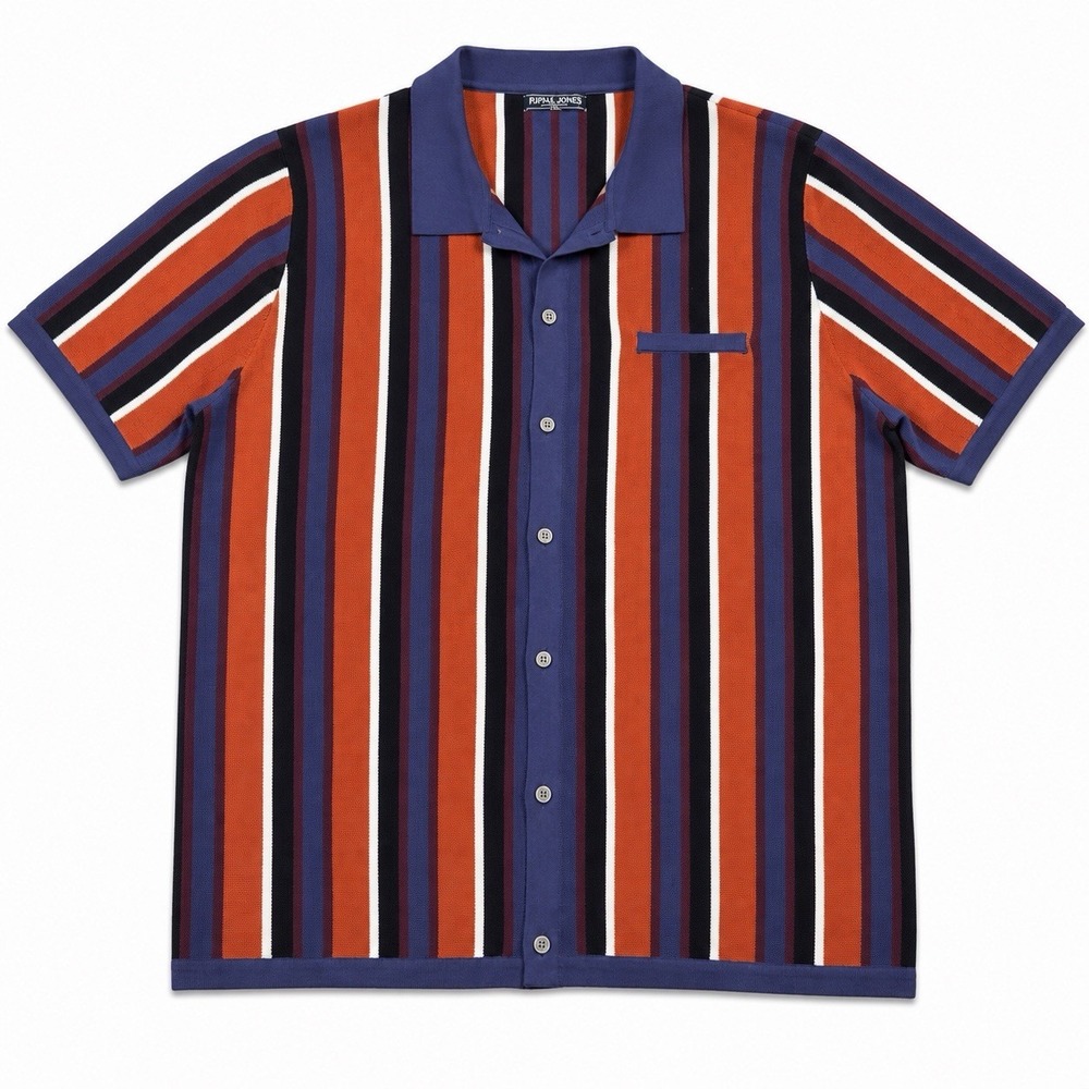 PJ Paul Jones Knit Polo Shirt Mens 3XL Striped Button Up Retro 70s Mod